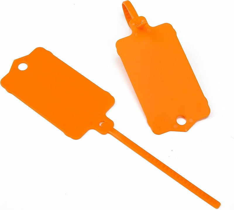 LeadSeals 100pcs Blank Plastic Tags for Labeling Reusable Hanging Tags Ties Key Tag Storage Labels Waterproof Plastic Mark Label Writable Hang Sign with One Marker Pen (Orange) - Image 5